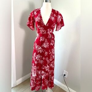 Abercrombie & Fitch: Women’s XS Red Floral Wrap Maxi Dress Short Sleeve